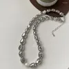 Hänge halsband mode silver färg specialformad oregelbunden pärlhalsband pärla enkla temperament benkedja hip-hop trend