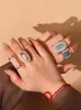 Кольца-кластеры HUANZHI с геометрическим рисунком, овальный, модный, с цветком, красочный, из натурального камня для женщин и девочек, ракушка из морского ушка, винтажный индивидуальный сплав 2024