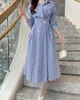 Casual Dresses Korean Sweet Girl Chic Dress Women's Spring/Summer Turn-Down Collar One Button Stripe A-Line Fashion Female Clothes