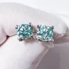 Boucles d'oreilles à clous en Moissanite bleu-vert pour femmes, clous en diamant ronds classiques simples, 1,0 ct, en argent Sterling 925