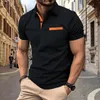 Męski kolor solidny letni krótkie rękawowe koszulę polo Modną Jacquard Plaid Polo Shirt Męska koszula golfowa 240122