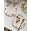 Borden 8,5 inch keramische plaat Koreaanse stijl cartoon fruit bloemen rond huishoudelijk servies ontbijt cake dessert toast worst