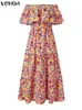 Plus size 5xl vonda boêmio floral impresso maxi vestido longo verão feminino casual solto plissado praia manga curta festa robe 240126