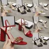 2024 Classic High Heeled Women Sandals Party 100 ٪ مصمم حذاء رقص جلدي مثير الكعب 10 سم من جلد الغزال سيدة حزام معدني