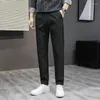 Herrenanzüge Herrenanzughosen Sommer Business Casual Karierte Hosen Männliche koreanische Mode Mid Straight Ankle-Length Herrenbekleidung