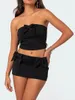 Damskie dresy dla kobiet lato dwuczęściowy strój spódnicy solidne rękawie z ramion 3D Bow Tubs i elastyczna talia mini set