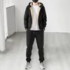 Tracksuits masculinos homens conjunto de roupas esportivas pista aconchegante com capuz de pelúcia treino quente casaco de inverno calças terno com cintura elástica longa