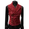 Vintage Red Suede Suit Vest Men Brand Double Breasted Vests Waistcoat Casual Slim Sleeveless Steampunk Gilet Homme 3XL 240130