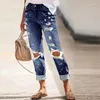 Jeans para mujer Fall Street Hipster Pantalones Y2k Un agujero Lavado Impreso Denim Generoso Piernas rectas Ropa de mujer