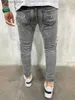 Mäns jeans herrar avslappnad kreativ gata stil hög stretch färg splatter rippad design smal passform jeans denim byxor för vår sommaren t240205