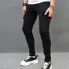 2024 New Black Ultra thin Mens Elastic Jeans Cargo Pants Fashion Hip Hop Street Clothing Mens Work Clothes Pocket Denim Trousers 240206