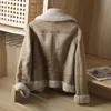 RARF Winter Women Thick Warm Suede Lamb Jacket Short Motorcycle Brown Coats Faux Shearling Sheepskin Leather Jackets Outwear 240124