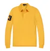 Hommes Polos de haute qualité chemises à manches longues chemisier T-shirt design vêtements de couleur unie bouton de cou tout-match printemps et automne décontracté homme haut coton Polo petit cheval