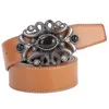 Cintos Western Belt Floral Buckle Strap Versátil PU Couro Cowboy Unissex