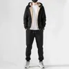 Tracksuits masculinos homens conjunto de roupas esportivas pista aconchegante com capuz de pelúcia treino quente casaco de inverno calças terno com cintura elástica longa