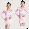 Abbigliamento da palco Vestito da ballo latino rosa Ragazze Chacha Costume da competizione Off-Shoder Gonna tuta Tango Salsa Pratica di ballo Dl10124 Drop Otxu9