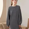 Casual Dresses 2024 High-end Winter Cashmere tröja Lång klänning Kvinnor Fashion Sticked Kvinnlig Löst stor storlek O-Neck Pullover