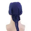 Berets Muslim Inner Hijab Caps Islamic Bandage Hat Arab Turban Unsex Long Tail Doo Rag Durag Bandanas Cap Chemo