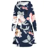 Casual Dresses Women's Winter Warm Long Sleeve Dress Autumn Snowflake Print Drawstring Hoodie For Women