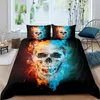 Set di biancheria da letto Set copripiumino con teschio di fiamma blu nero Set completo di ossa di scheletro 3D trapunta gotica trapunta horror