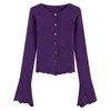 Tight Button Cardigan Purple Knitted Sweater Women Winter In Elegant Coat 2000s Clothes 240123