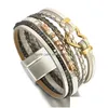 Bedelarmbanden Amorcome Vintage natuurstenen hart lederen wrap voor dames Boho gevlochten gelaagde armband met magnetische sluiting Drop Dh4Hm