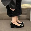 Chaussures habillées pour femmes 2024 sans lacet pompes pour femmes automne bout carré solide troupeau diamant brillant talons épais pompe à talons hauts