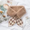 Scarves Korean Wool Knit Diamond Shaped Cross Buckle Warm Scarf Women's Winter Faux Fur Thicken Neck Guard Plush Shawl Q51