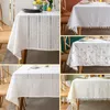 ホワイトホローレースのテーブルクロスシンプルヘム牧歌的な綿とリネン長方形の家庭用テーブルクロスラウンドコーヒーライラックテーブルカバー240123