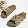 Slippers Women's Buckle Outdoor Wear Square Diamond Sequins Shoes Women Flip Flops