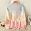 Color-blocked Striped Knit Cardigan Sweater Women Long Sleeve V-neck Knitwear Autumn Winter Vintage Stylish Elegant Jumpers 240202