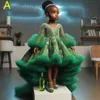 2024 Royal Green Printed Flower Girl Dresses Ball Gown Tulle Tiers Pearls Beaded Luxurious Little Girl Christmas Peageant Birthday Christening Tutu Dress Gowns ZJ4