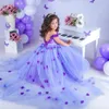 Födelsedag Lanvender Kids Flower Girl Dresses Handgjorda blommor Tiered Tulle Ball Little Girls For Wedding Beaded Bridal Clowns NF100 S S S S S