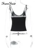 Kvinnors tankar Forrefair Spaghetti Rem Lace Patchwork Backless Bow Women Crop Top Sleeveless Fashion Slim Basic Going Out Streetwear Outfits