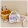 Children Wallet Small Bag Cute Girl Classic Coin Purse Tweed Handbag Flower Beading Princess Kid Money Bag Baby Shoulder Bag 240118