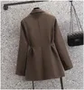 Mode Frauen Blazer Revers Braun Tasche Langarm Lose Jacke Frühling Herbst Entworfen Büro Anzüge Mantel Weibliche 240202