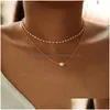 Pendant Necklaces Trend Fashion Pearl Choker 14K Yellow Gold Cute Double Layer Chain For Women Jewelry Girl Gift Wholesale Drop Deli Dhefk