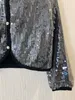 Kobiety Kreski Luksusowy designerka Czarna cekinowa kardigan z długim rękawem