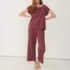 Женские брюки из двух предметов, муслиновые пижамы для женщин, хлопково-марлевые топы с короткими рукавами, свободный повседневный комфортный комплект одежды для сна