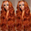 Gember Oranje 136 HD Kanten Voorpruiken Menselijk haar Bot Body Wave 134 Kanten frontale pruiken van echt haar Transparante kanten pruik voor vrouwen 240118