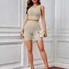 Women's Tracksuits Women 2 Piece Matching Set Sexy Style Crew Neck T-shirt High Waist Leggings Knit Sleeveless Vest Shorts Daily Outfit Yoga