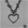 Pendant Necklaces Fashion Gothic Thorns Brambles Heart Charm Choker Necklace For Men Women Hiphop Punk Black Chain Jewelry Gifts Drop Otfu6