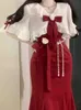 Französisch Vintage Fee Meerjungfrau Kleid Frauen Spitze Koreanische Party Prinzessin Strap Kleid Weibliche 2023 Frühling Gericht Süße Lolita Midi Kleid 240124