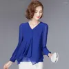 Blouses pour femmes tenue de bureau femmes fendues en mousseline de soie haut de grande taille robes Blusa Manga Larga Mujer