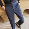 Mäns kostymer passar byxor 2024 Autumn Pink Blue Slim Fit Business Formal Trousers British Style Stiliga Casual Dress Men Clothing