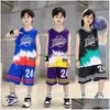 Jerseys meninos verão quickdry basquete esportes ternos 414 anos sem mangas vsetshort calças 2 pcs conjuntos crianças roupas 230613 dro dh4uj