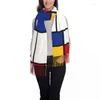 エスニック服の高級モンドリアンインスピレーションタッセルスカーフ女性冬の温かいショールラップレディース幾何学モダンスカーフ