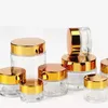 Flaskor 100 st 20g tom amber glas burk makeup fodral med guld plastlock lock inner foder kosmetisk grädde ansiktslåda flaska