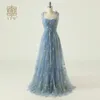 Vert menthe robe de soirée élégante robe de bal bleu bretelles réglables brillant amour Tulle thé longueur fête de mariage robe de remise des diplômes 240201