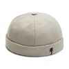 Bérets réglable Docker Sailor Biker Cap Hommes Femmes Casual Coton Broderie Cocotier Brimless Crâne Hiver Bonnet Chapeau Couleur Unie